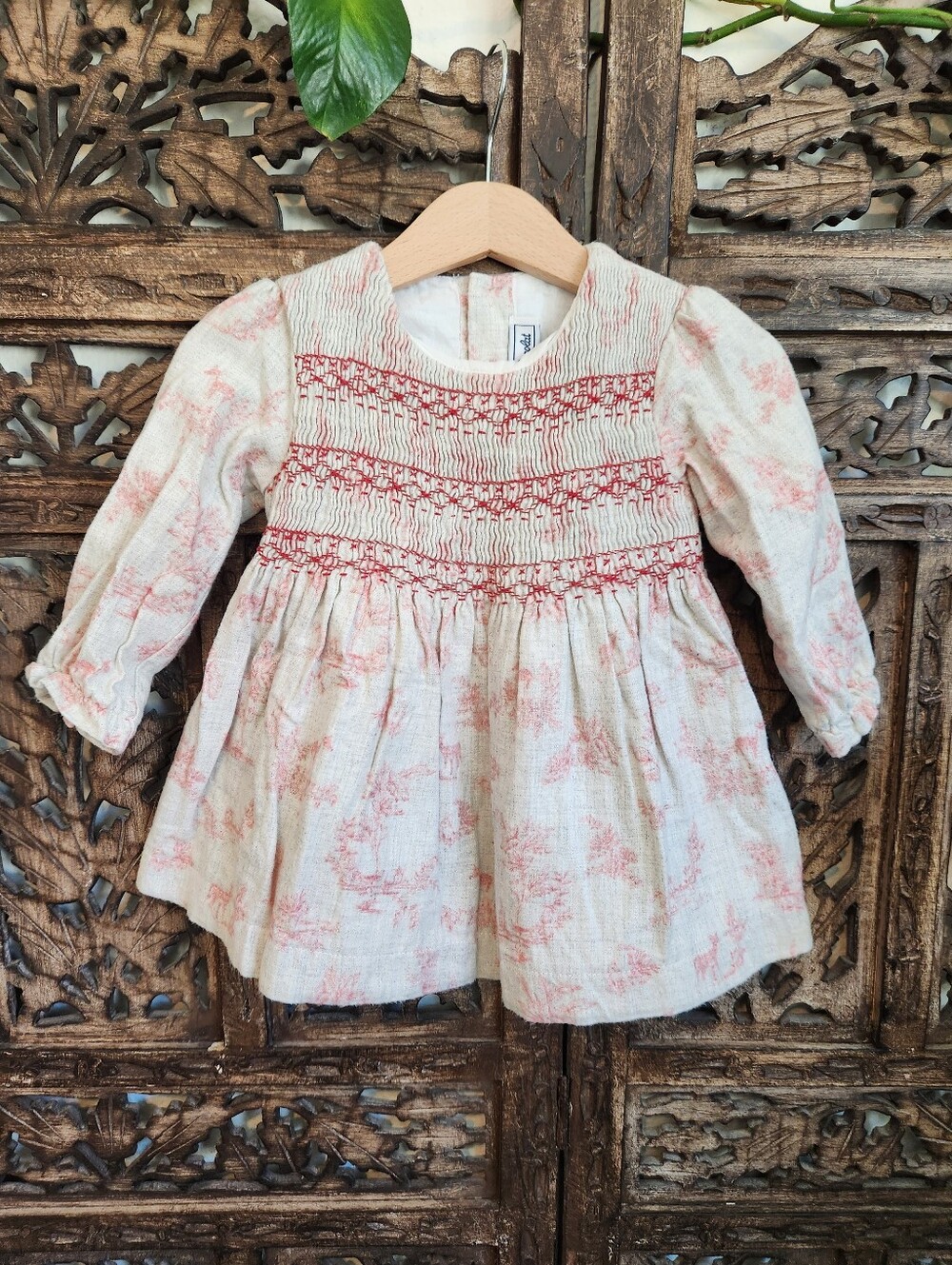TARTINE ET CHOCOLAT Pink Toile Hand Smocked Baby Dress. Girls 18m EUC